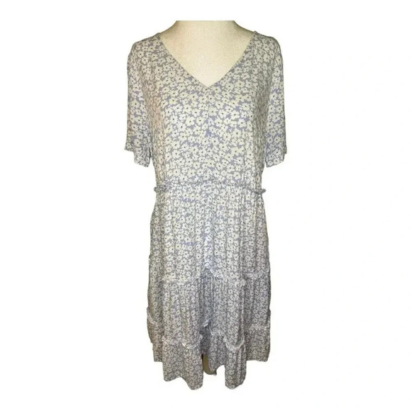 NEW J. CREW Women's Small Floral V-Neck Ruffle Tiered‎ Mini Dress Blue NWOT - Picture 1 of 8